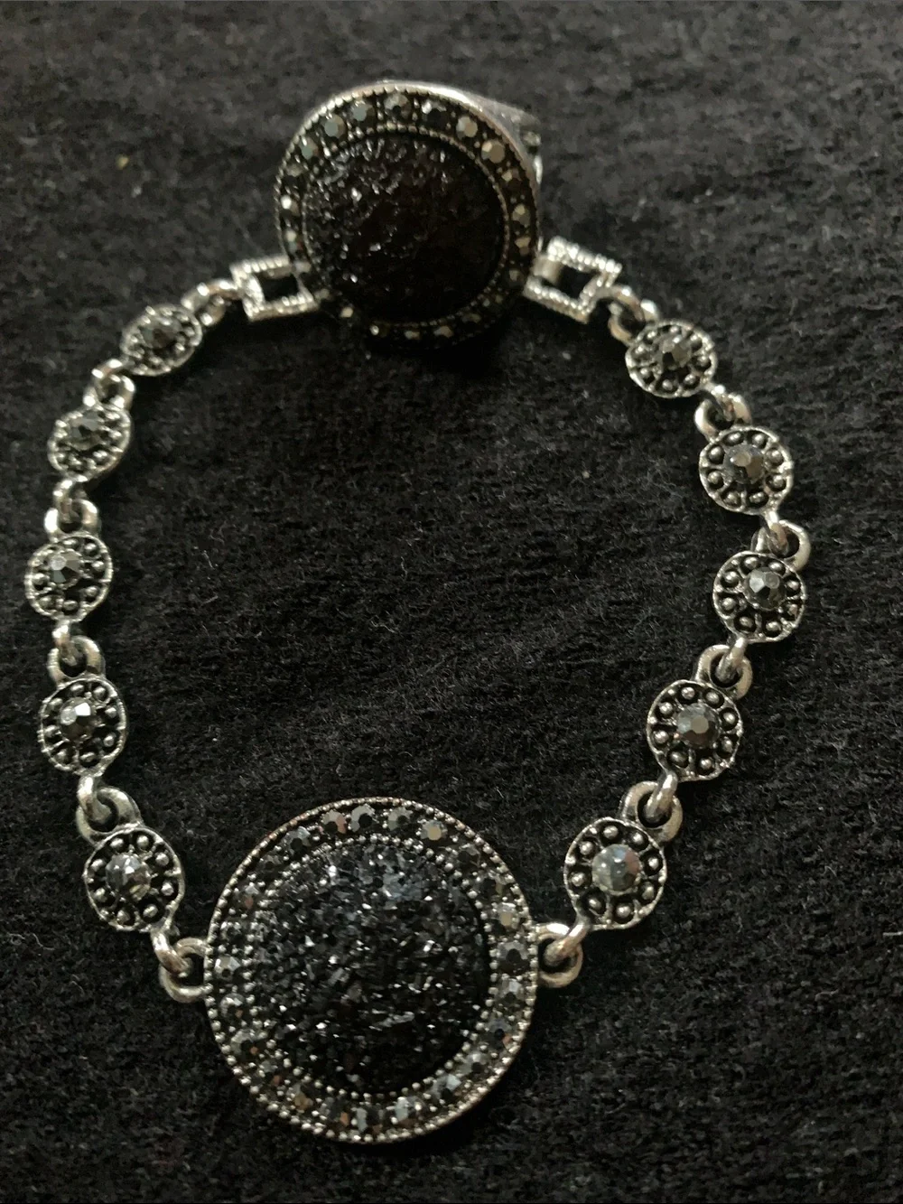 Black Pavé Circle Link Bracelet and ring